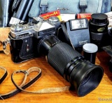 Pickup in Rib Lake. Kalimar SR200 35mm camera with extra lenses by Kalimar and others, case, film,
