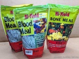 4 lb bag of Hi-Yield Bone Meal, and two 2.75 lb bags of Hi-Yield Blood Meal.