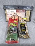 3' x 1-1/2' canvas log carrier, tree staking kit, and unscented Grime Boss hand wipes.