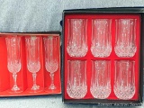 Set of 6 Cristal d'Arques Longchamp glasses and 3 champagne flutes made in France; glasses measure