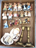Homco bear collection, tiny thanksgiving figurines, brass candlestick holders and sea shells; bears
