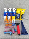 No shipping. All new. Prestone windshield de-icer, CRC Duster, Banana Boat sun screen, car chargers,