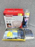 Coleman 5 gal water carrier, Chill-Its cooling towels, 2 piece rain suit, a couple of rain ponchos.