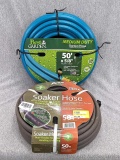 Apex soaker hose and Garden Best medium duty hoses are both 50'.