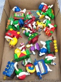 M&M Christmas train, plus smaller M&M figures. Red engineer M&M piece about 3-1/2