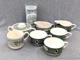 Green with envy? Vintage Colonial Homestead by Royal China incl 3 cups & a creamer; vintage Currier