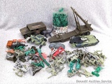 Toy army guys, tank, jeep, more. Largest piece is 9-1/2