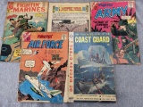 Five comic books depicting US Armed Forces including The Illustrated Story of the Coast Guard, 1959;