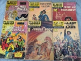 Six Classics Illustrated comic books - titles include Cyrano DeBergerac, The Lady of the Lake, The