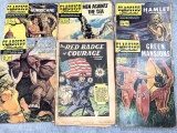 Six Classics Illustrated comic books - titles include Men Against the Sea, The Hurricane, King