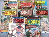 Eight Marvel comic books from the Conan the Barbarian series, copyrights 1970s to 1980.