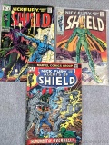 Three Marvel Comic books from the Nick Fury, Agent of Shield series, dates include 1968 and 1973.