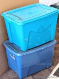 Four totes incl Rubbermaid and other, three with lids. Look through all pics for other two totes not
