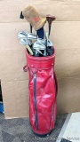 Vintage wooden Arnold Palmer gold clubs; a few other clubs incl Wilson, Taylor Made, etc. Tallest