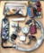 Vintage and modern automotive parts incl 1968 tail light, headlights, mirrors, chrome, horns, more.