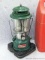 Coleman double mantle lantern with case is Model 220F. Bottom date coded 4 69. In pretty nice