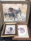 Three framed hunting dog pieces, one by Ruane Manning. Largest about 24