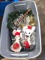 30gal Sterilite tote with lid holds Christmas / holiday decorations incl candle sticks, vintage