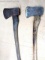 Two single bit axes incl W.M. Frankfuth hand hammered and other. Heads are tight and fairly tight on