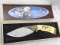 Patriotic fixed blade knife comes with faux wooden box. Knife measures 9-3/4