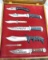 Set of six folding or fixed blade knives with a sharpening rod. The set comes in an approx 16