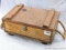 Nice lockable wooden chest with box jointed corners is in good condition. Measures 16