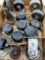 Swiveling casters, some sets, largest wheel is about 1-1/2