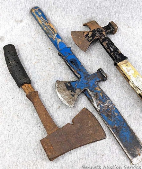 Drop forged camp hatchet and two multi-use hatchets with nail pullers and more. Longest about 18".