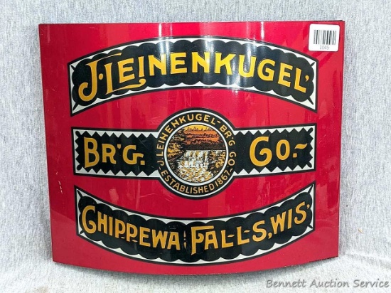J. Leinenkugel Brewing Co. sign is about 12" x 15". Brewery in Chippewa Falls WIS.