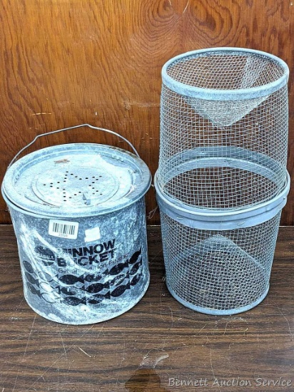 9" tall Frabill minnow bucket and a 16" two- piece minnow trap.