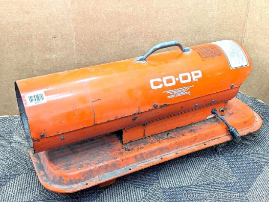 Co-Op 30,000 BTU kerosene salamander or torpedo style heater is Model C30A. Measures 28" long.