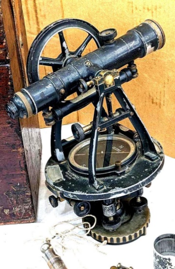 Antique W. & L.E. Gurley surveyors transit with original box, 7-1/2 oz. Millers Falls No. 3 plumb