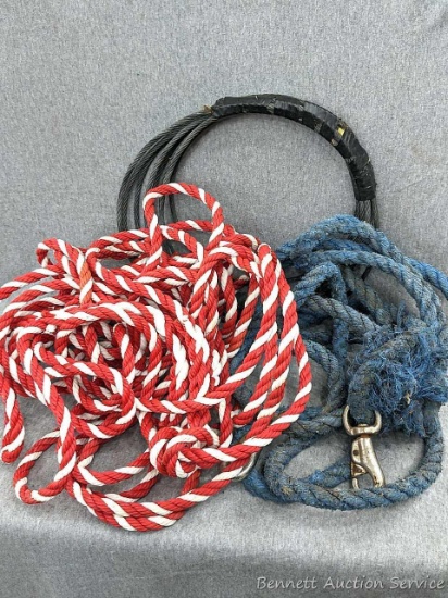 Approx 25' of 1/4" cable, plus two lengths of rope - one with hooks.