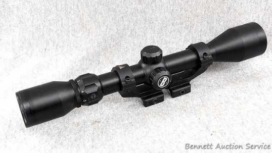 Bushnell 3x-9x,40 waterproof rifle scope is 12-1/2" long. Crosshairs good, scope is clear and