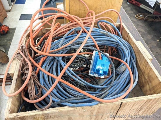Will ship without box. Several extension cords from lightweight to heavier.