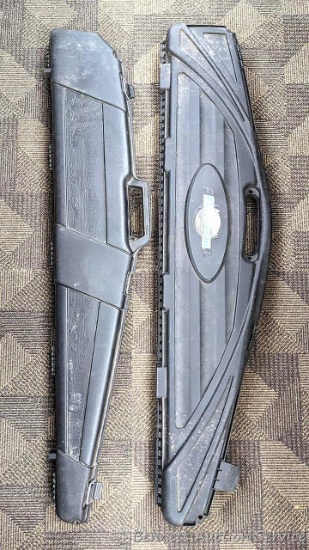 Flambeau and other hard long gun cases are each about 52" long across outside. In overall good