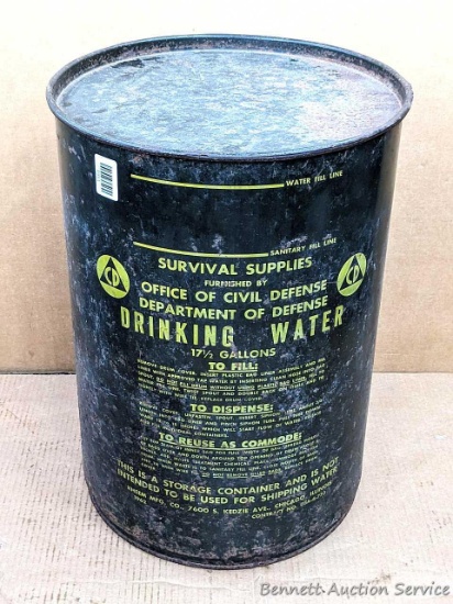17-1/2 gallon drinking water barrel was issued by the Office of Civil Defense / Department of