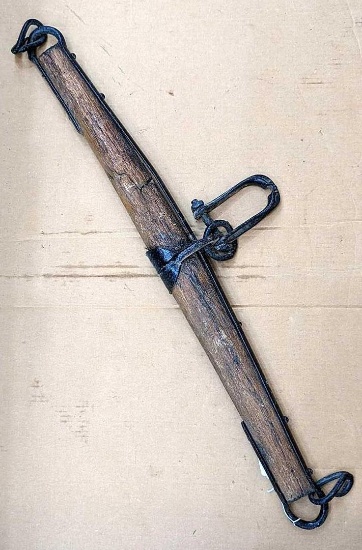 Vintage oak yoke measures approx 37" across widest part.