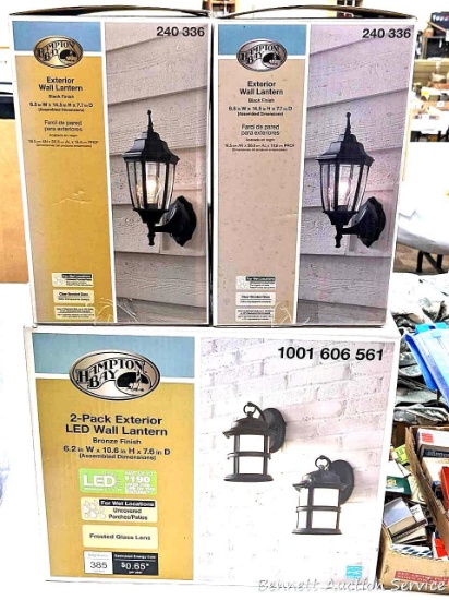Hampton Bay Exterior Wall Lanterns in two different styles. Black finish model number 240336, bronze