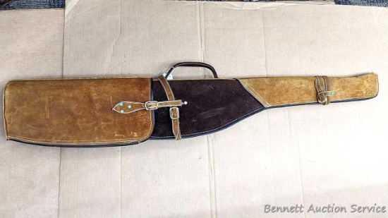 Nice leather gun boot has sturdy sides and measures 4' long and 8-1/2" wide. In nice condition.
