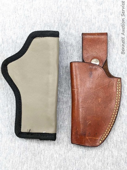 Nice leather Left Handed pistol holster is Jackass brand and marked SW; 8-1/4" overall and 6" from