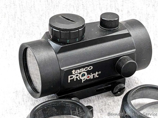 Nice Tasco Pro Point sight with manual. Seller notes works. Measures 4-3/4" long and comes with lens