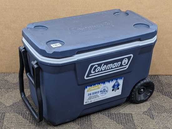 Coleman 316 Series Wheeled Cooler, 62 quart capacity. Very nice.