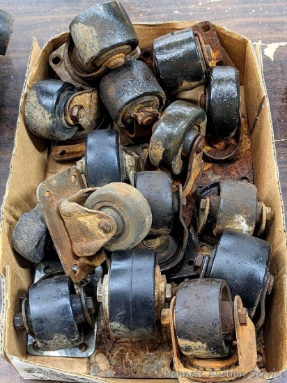 14" box of a variety of swiveling and straight casters. Wheels up to 3" wide.