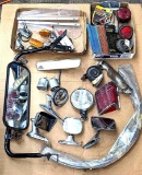 Vintage and modern automotive parts incl 1968 tail light, headlights, mirrors, chrome, horns, more.