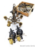 Antique light fixture with cast iron body and matching wall fixtures, hardware incl drawer handles