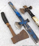 Drop forged camp hatchet and two multi-use hatchets with nail pullers and more. Longest about 18