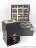 Storage and organizer boxes. Wooden box with Craftsman and other sanding abrasives and wire wheels.