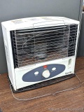 Dyna-Glo 10,000 BTU indoor kerosene radiant heater is Model RMC-55-R7. Stands about 21