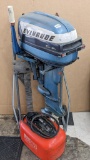 Vintage Evinrude Big Twin 30 hp outboard boat motor with stands and 6 gallon OMC gas can. Serial No.